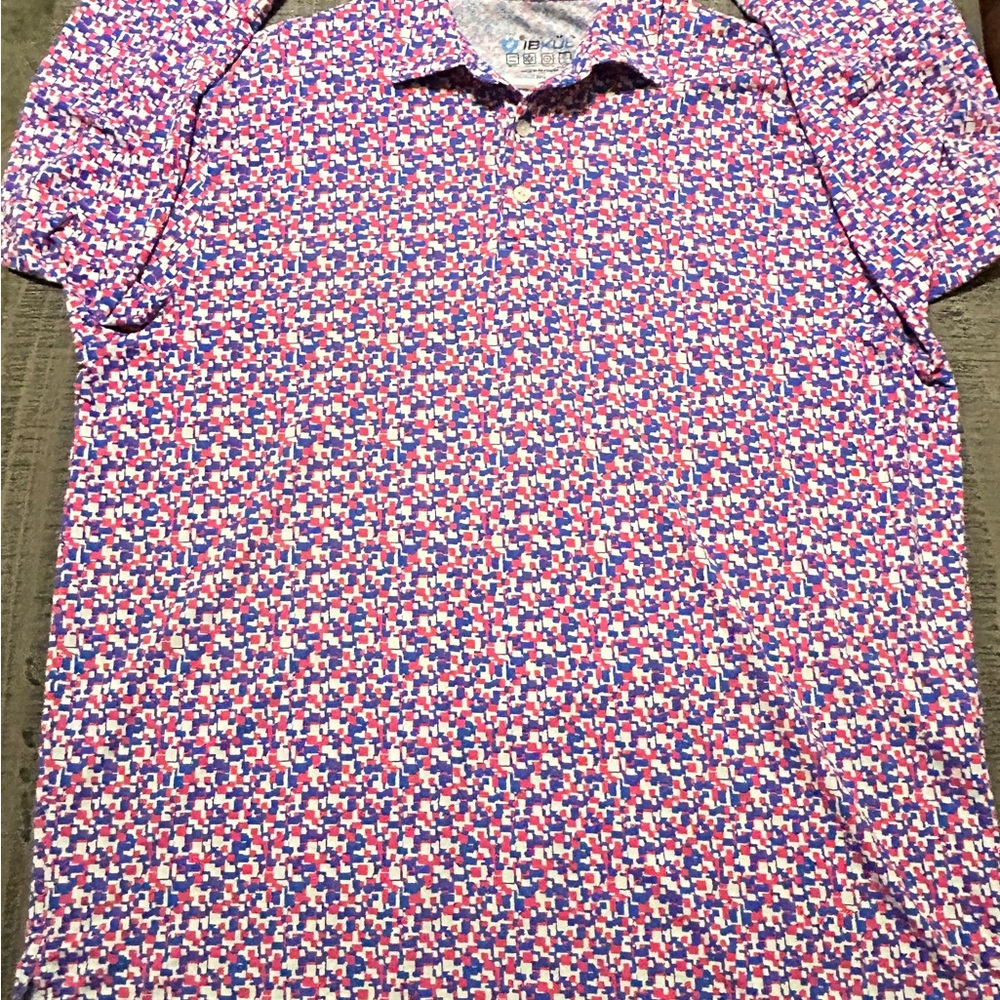IBKUL Men's Geometric Polo - Red, Blue, White - Picture 4 of 9